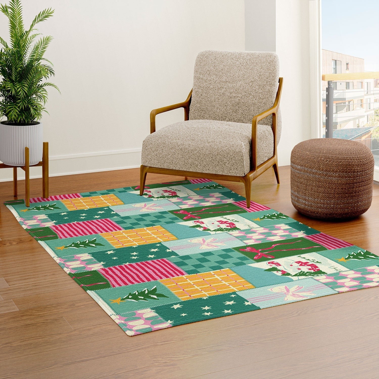 LouBruzzoni Cozy Christmas Patchwork Area Rug