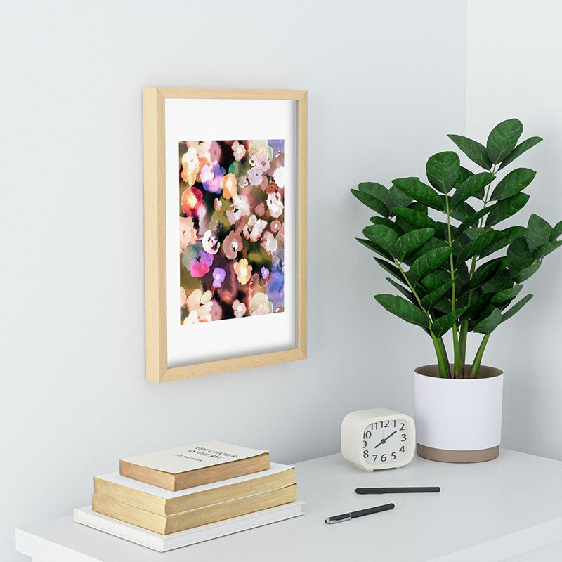 Ninola Design Botanic Retreat Ombre Abstract Watercolor Flowers Pink gold Recessed Framing Rectangle
