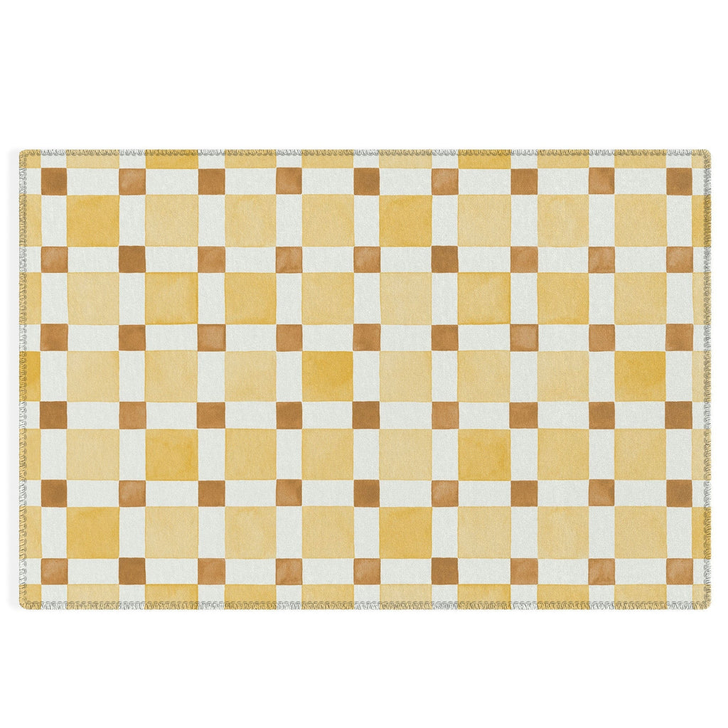 Ninola Design Everyday Artifact Checker Mosaic Tiles Geometry Yellow Outdoor Rug