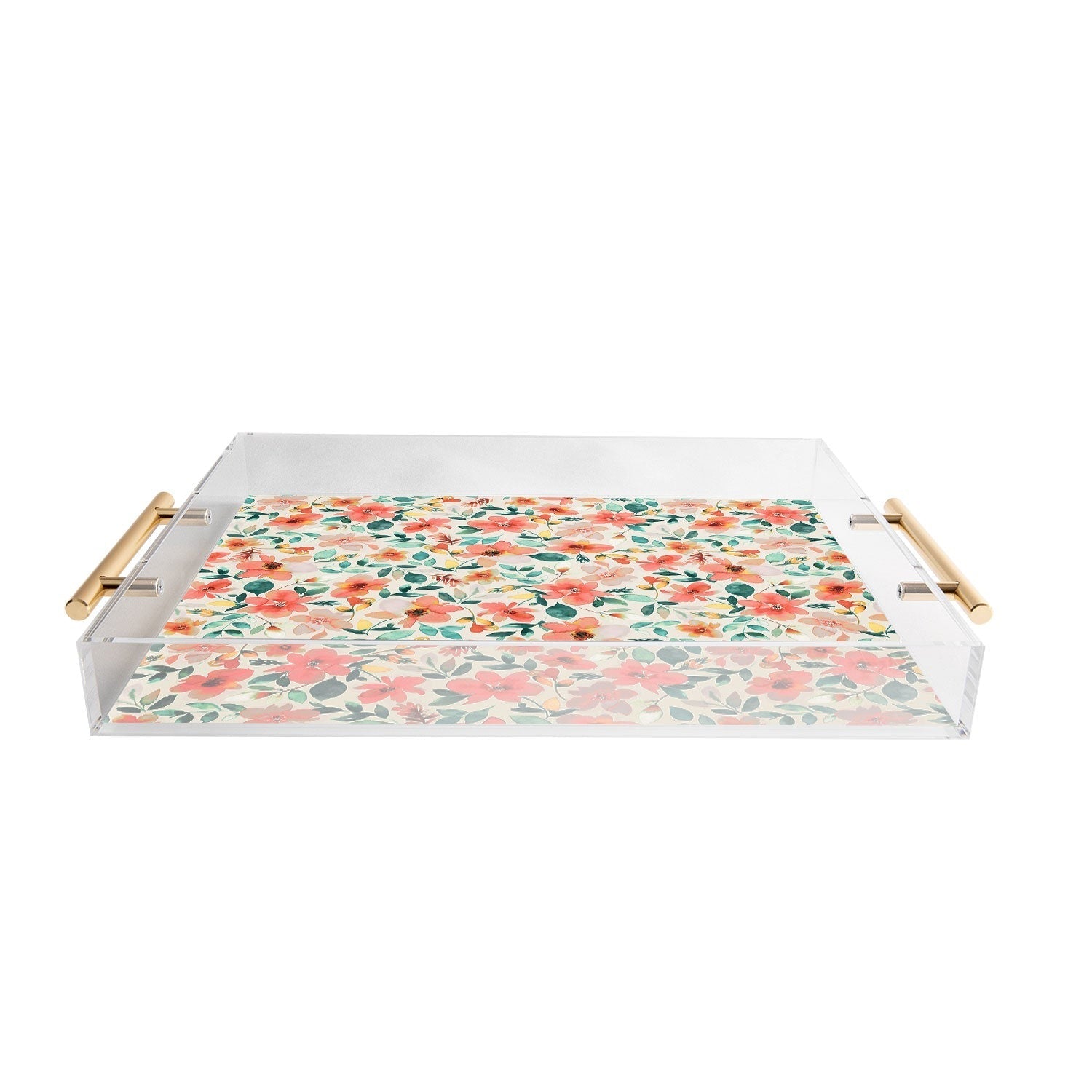 Ninola Design Botanic Retreat Tropical Whimsical Flowers Coral Green Acrylic Tray