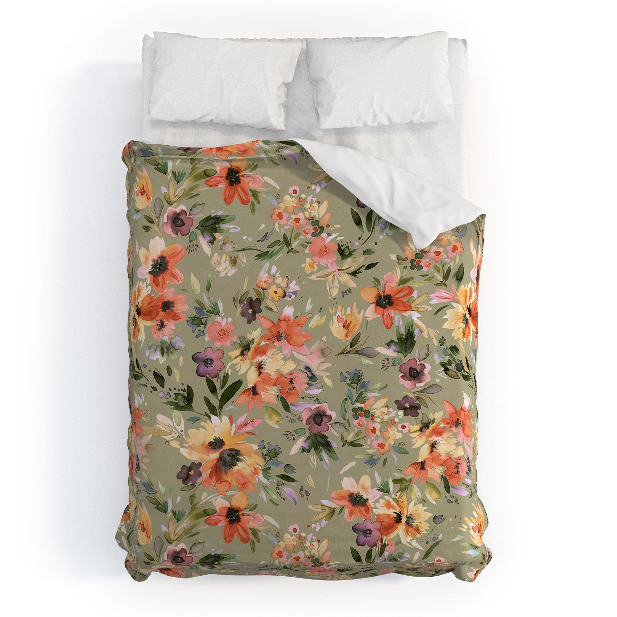 Ninola Design Botanic Retreat Floral Oleander Whimsical Teal Green Duvet Cover