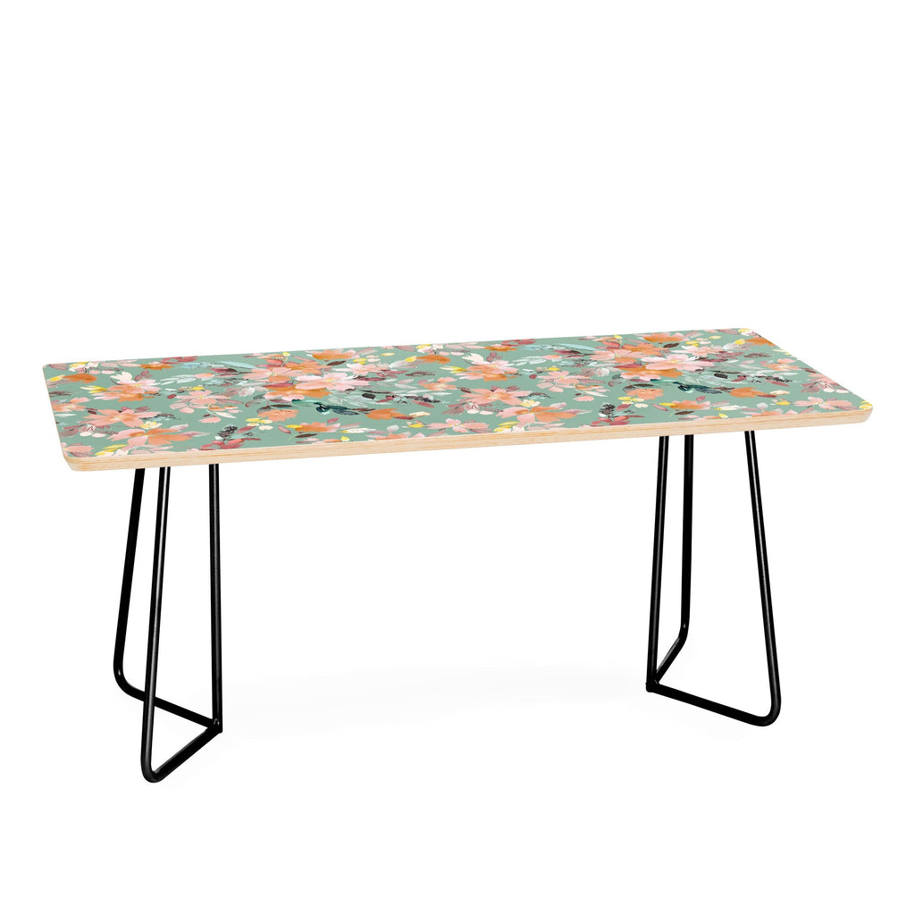 Ninola Design Botanic Retreat Floral Oleander Whimsical Teal Green Coffee Table