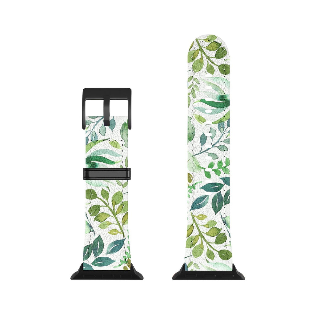 Ninola Design Botanic Retreat Loose Botanical Leaves Watercolor Green Apple Watch Band