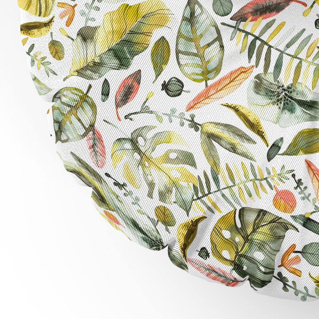Ninola Design Botanic Retreat Tropical Jungle Leaves Botanical Green Orange Floor Pillow Round