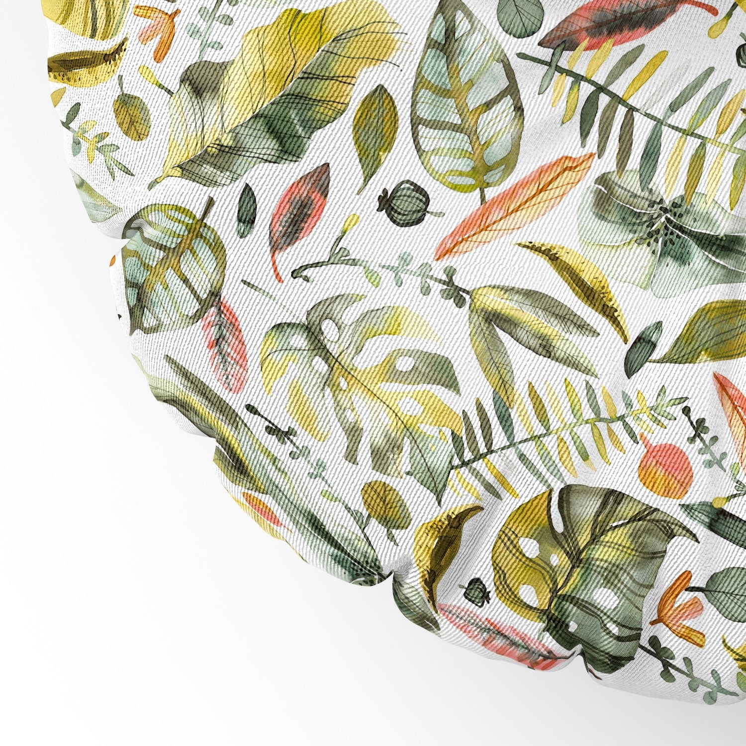 Ninola Design Botanic Retreat Tropical Jungle Leaves Botanical Green Orange Floor Pillow Round