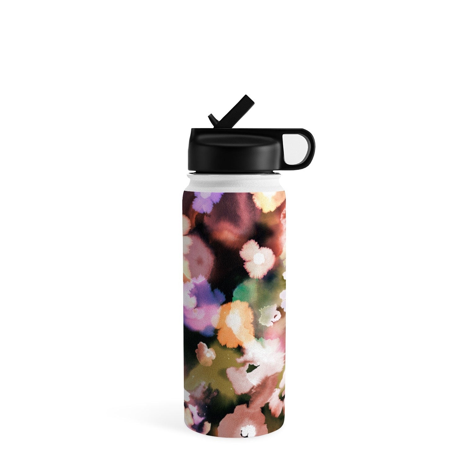 Ninola Design Botanic Retreat Ombre Abstract Watercolor Flowers Pink gold Water Bottle