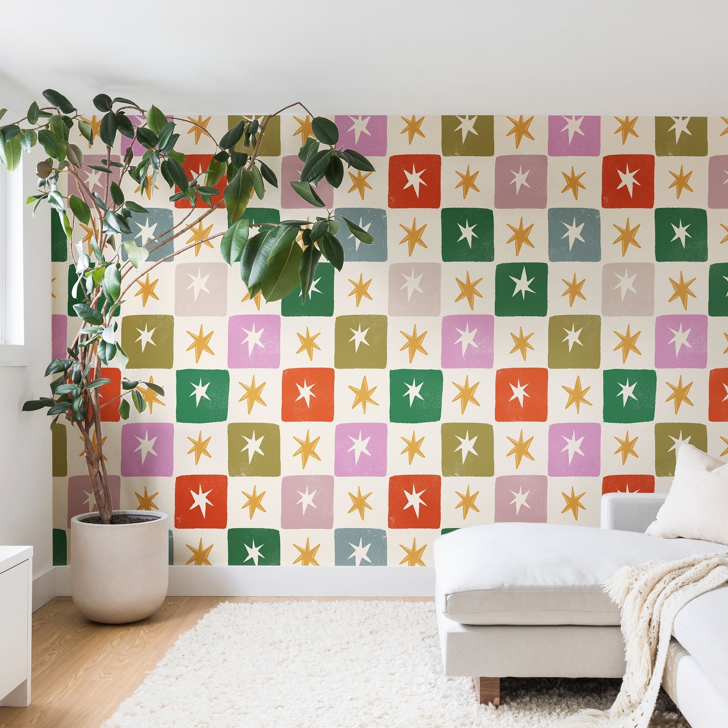 LouBruzzoni Retro Star Block Pattern Wall Mural