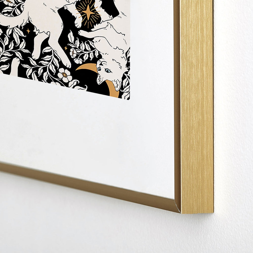Avenie Celestial Cats Gold Metal Framed Art Print