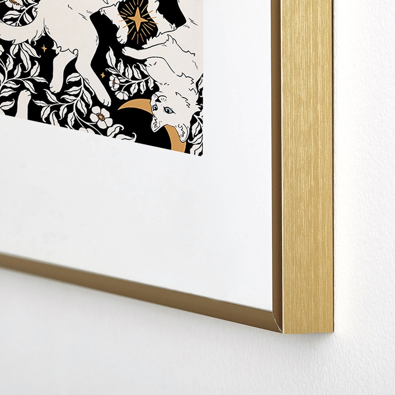 Avenie Celestial Cats Gold Metal Framed Art Print