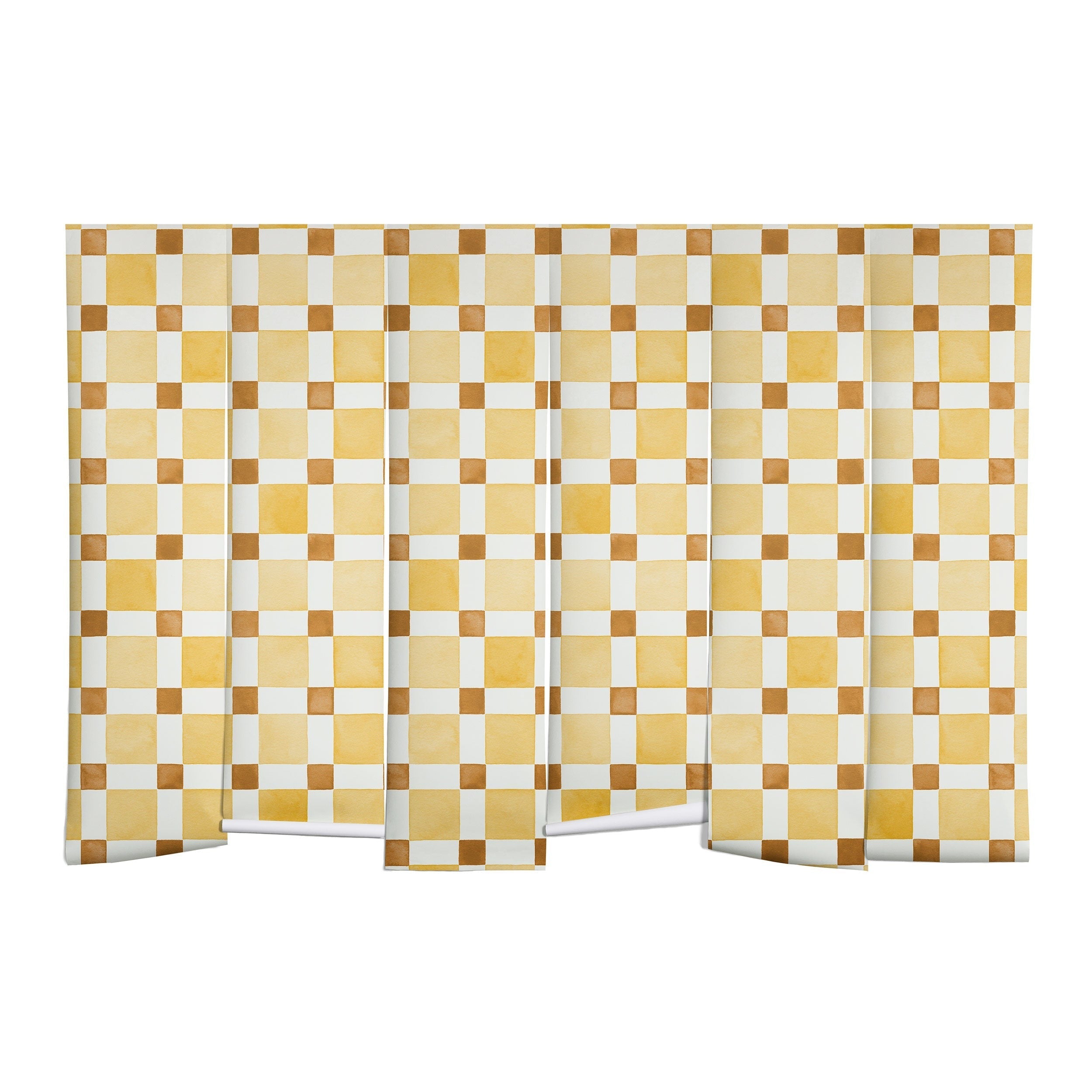 Ninola Design Everyday Artifact Checker Mosaic Tiles Geometry Yellow Wall Mural