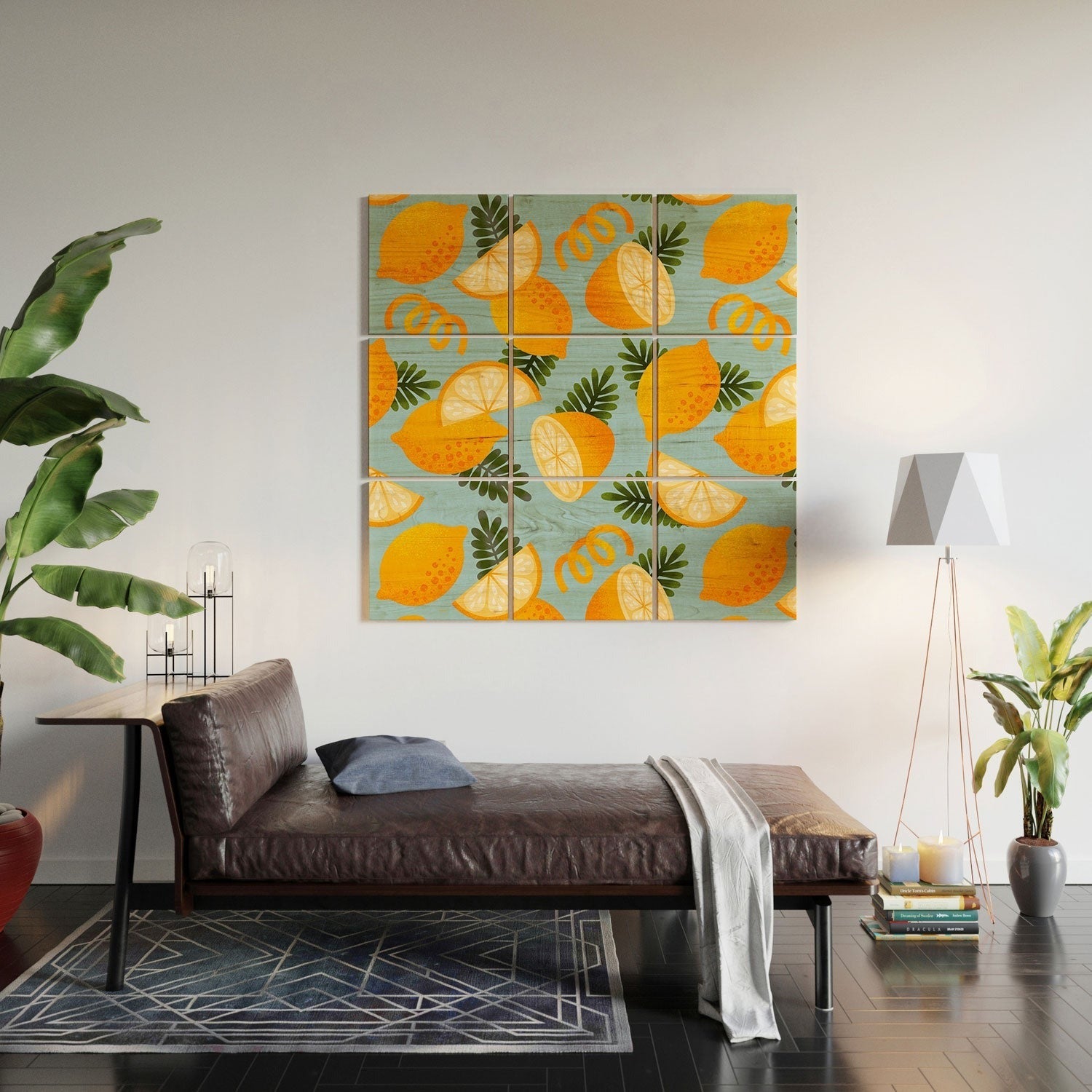 Jessica Molina Lemon Pattern on Sky Blue Wood Wall Mural