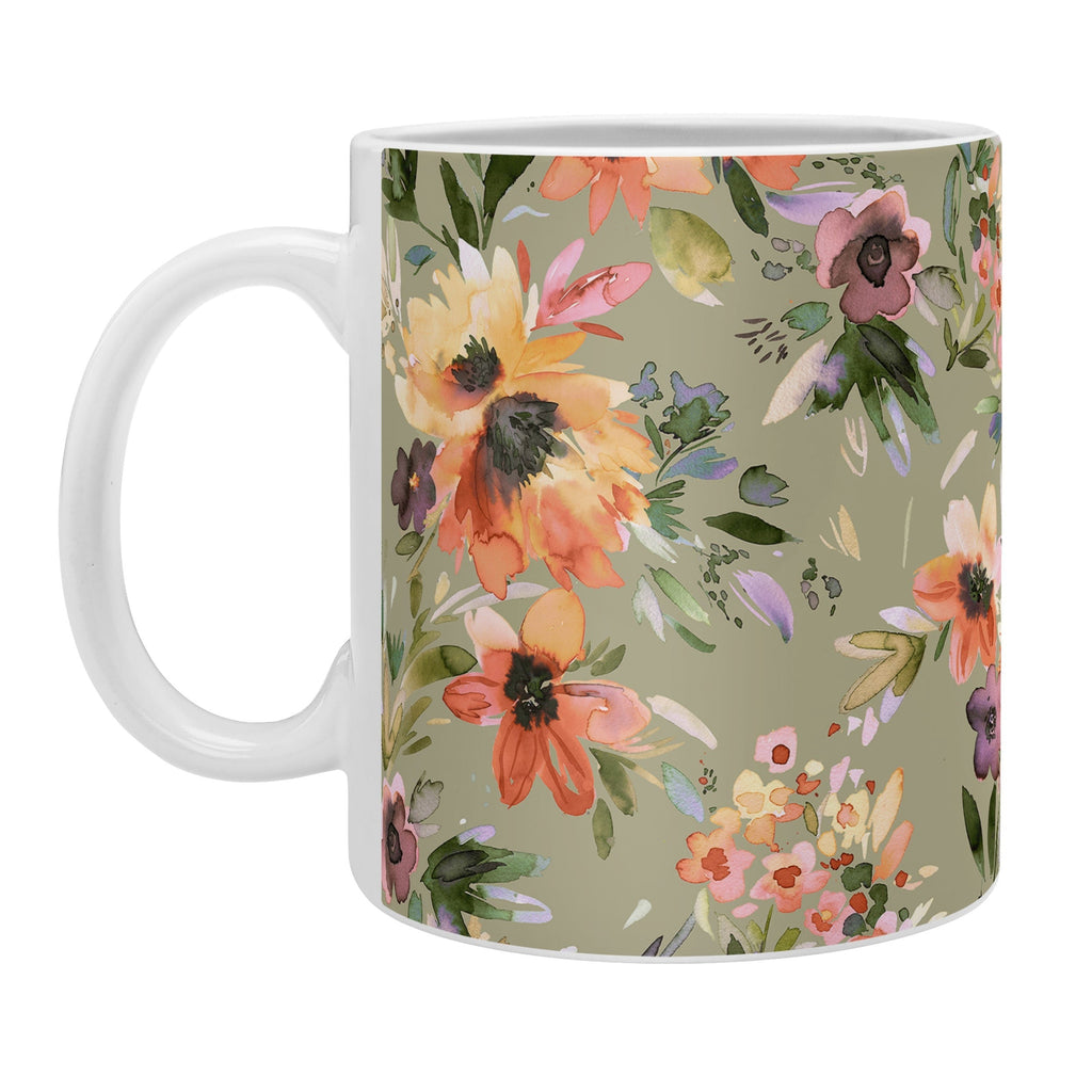 Ninola Design Botanic Retreat Painterly Tropical Flowers Sage Green Coffee Mug