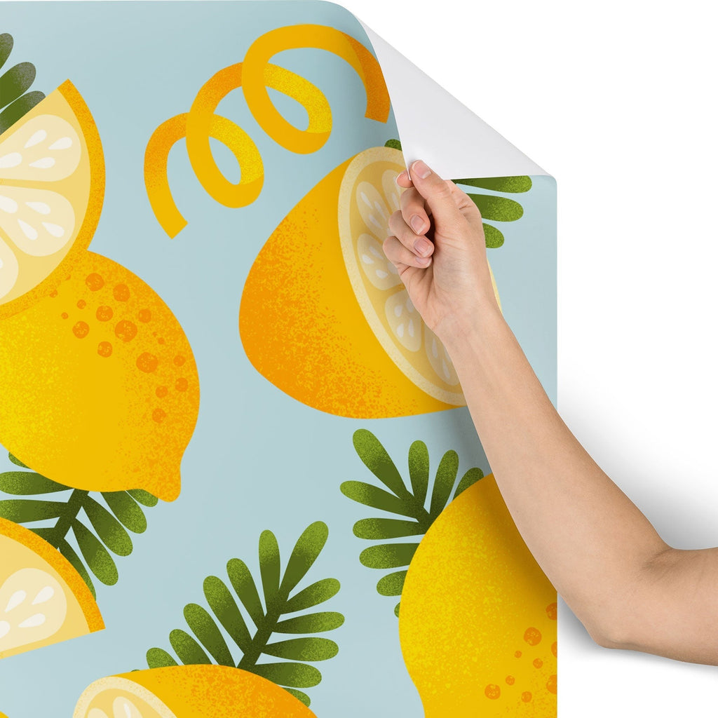 Jessica Molina Lemon Pattern on Sky Blue Wallpaper