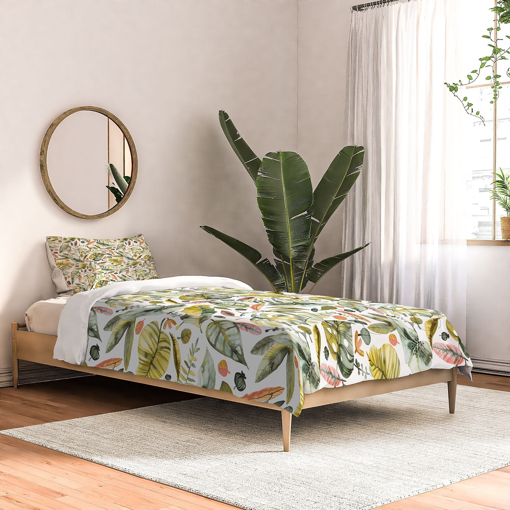 Ninola Design Botanic Retreat Tropical Jungle Leaves Botanical Green Orange Comforter