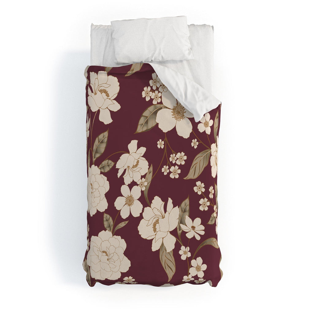 Gabriela Fuente Burgundy Floral Roberta Duvet Cover