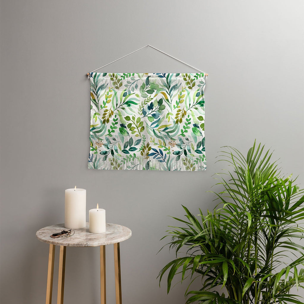 Ninola Design Botanic Retreat Loose Botanical Leaves Watercolor Green Wall Hanging Landscape