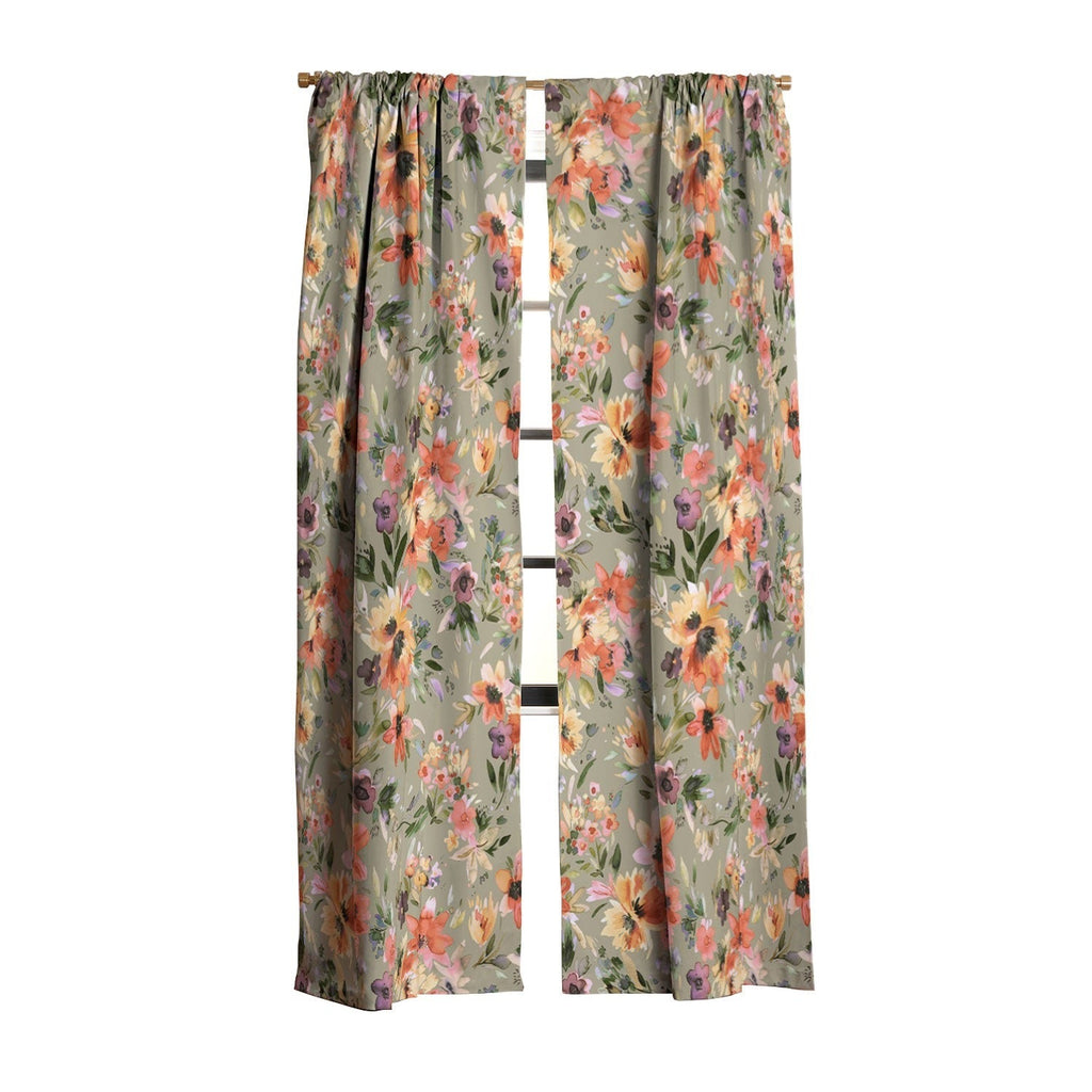 Ninola Design Botanic Retreat Painterly Tropical Flowers Sage Green Blackout Non Repeat