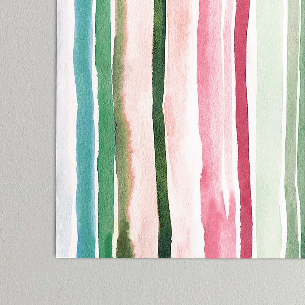 Ninola Design Botanic Retreat Watercolor Stripes Green Orange Red Poster