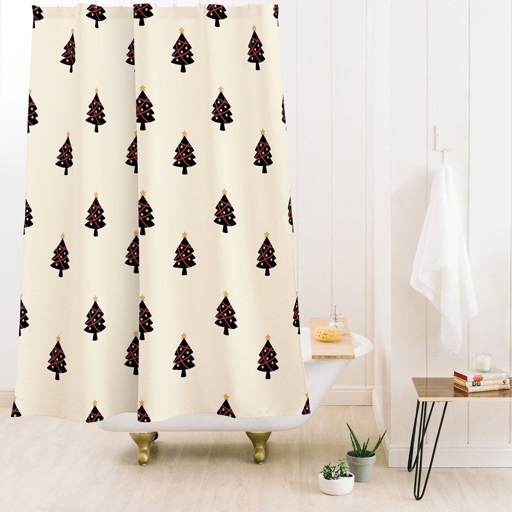 Design by Spark Black And Gold Christmas Tree Shower Curtain