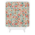 Ninola Design Botanic Retreat Tropical Whimsical Flowers Coral Green Shower Curtain