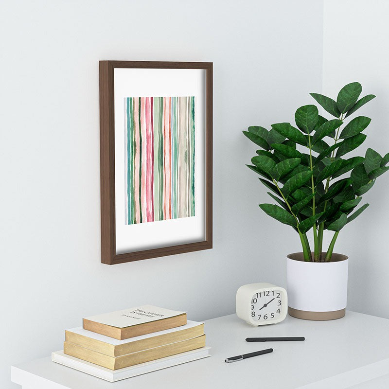 Ninola Design Botanic Retreat Watercolor Stripes Green Orange Red Recessed Framing Rectangle