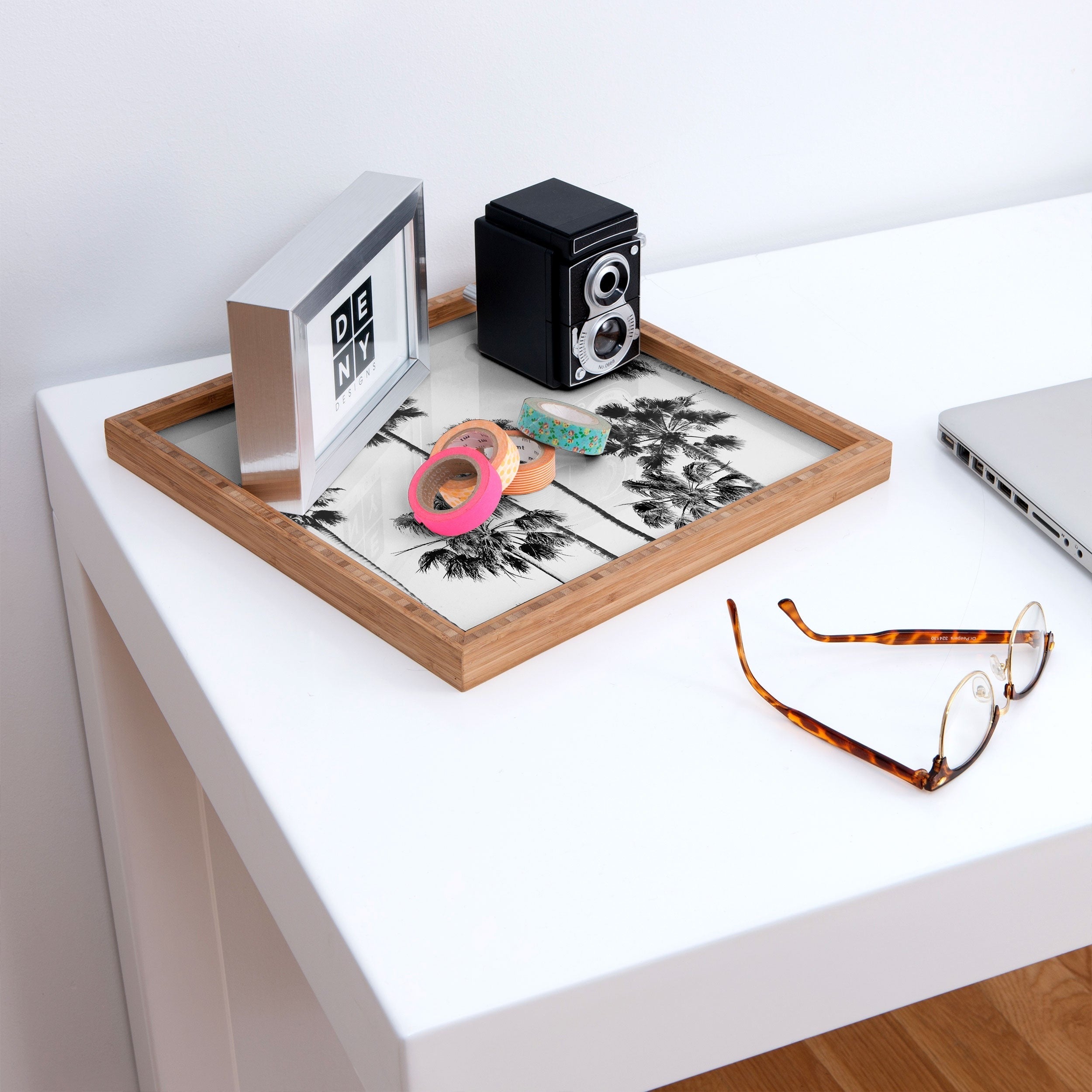 Gal Design Black And White Palms Square Tray