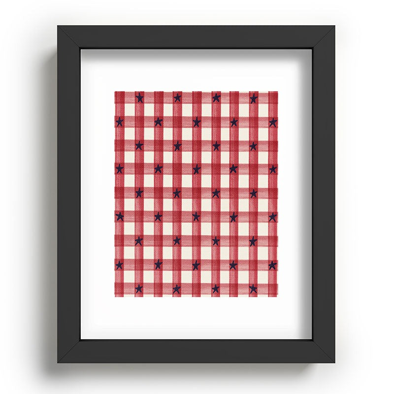 DENY Designs Red Gingham plus Stars Recessed Framing Rectangle