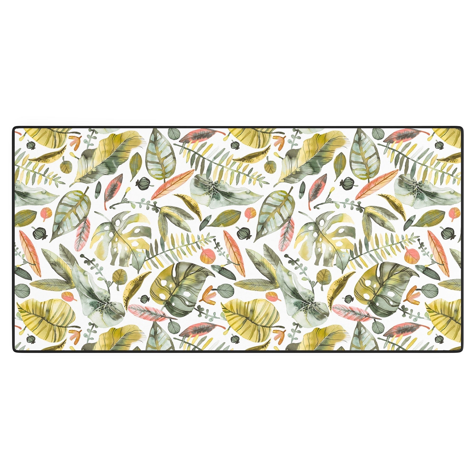 Ninola Design Botanic Retreat Tropical Jungle Leaves Botanical Green Orange Desk Mat