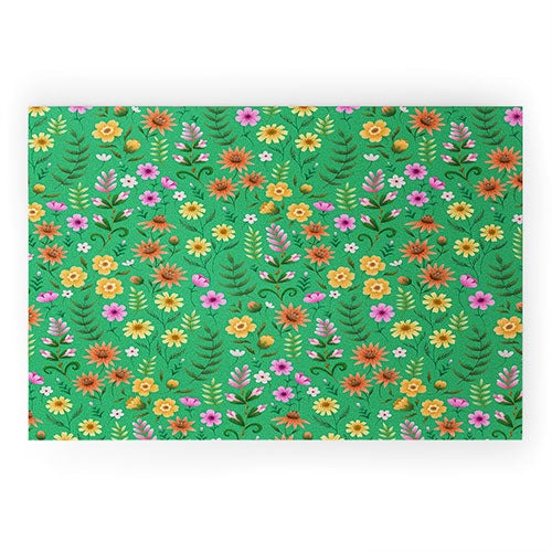 Pimlada Phuapradit Ditsy Spring Floral Green Welcome Mat