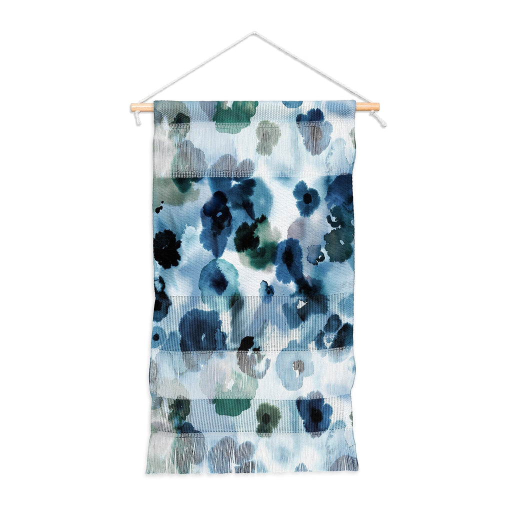 Ninola Design Botanic Retreat Ombre Abstract Watercolor Flowers Blue Navy Wall Hanging Portrait