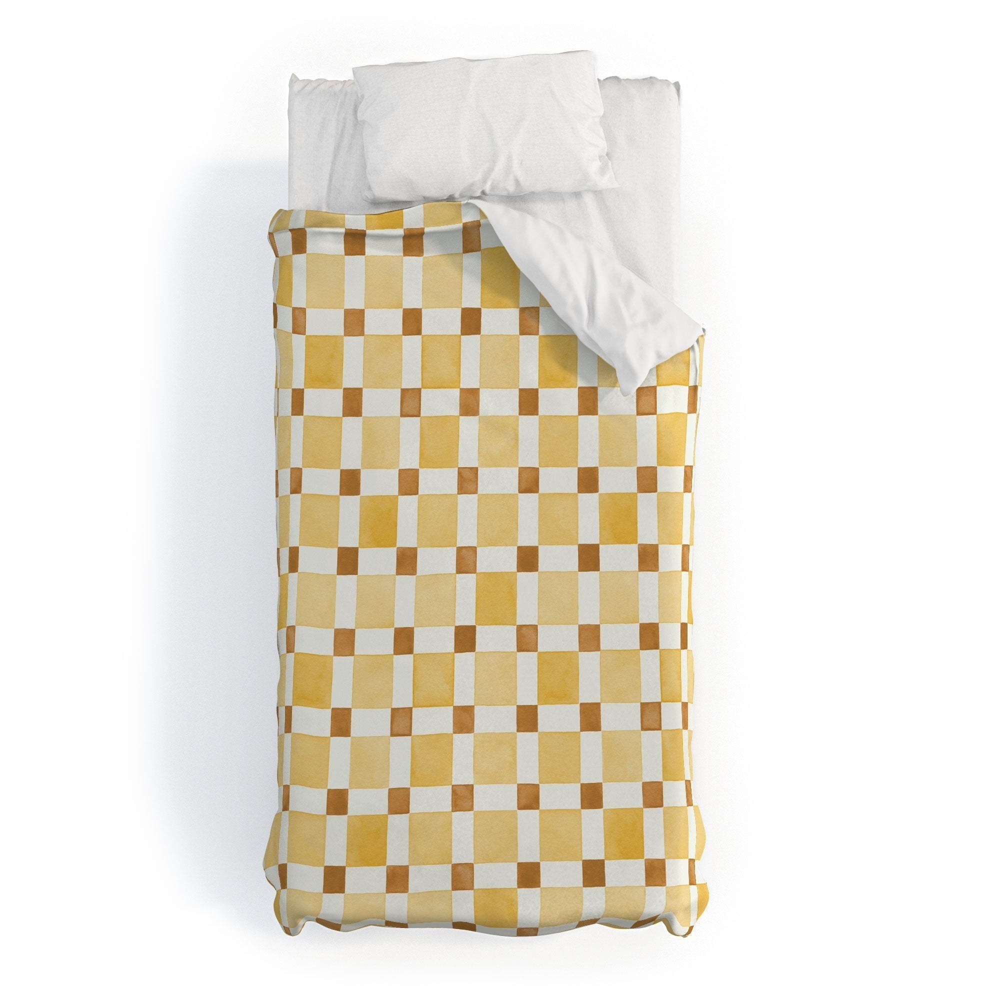 Ninola Design Everyday Artifact Checker Mosaic Tiles Geometry Yellow Duvet Cover