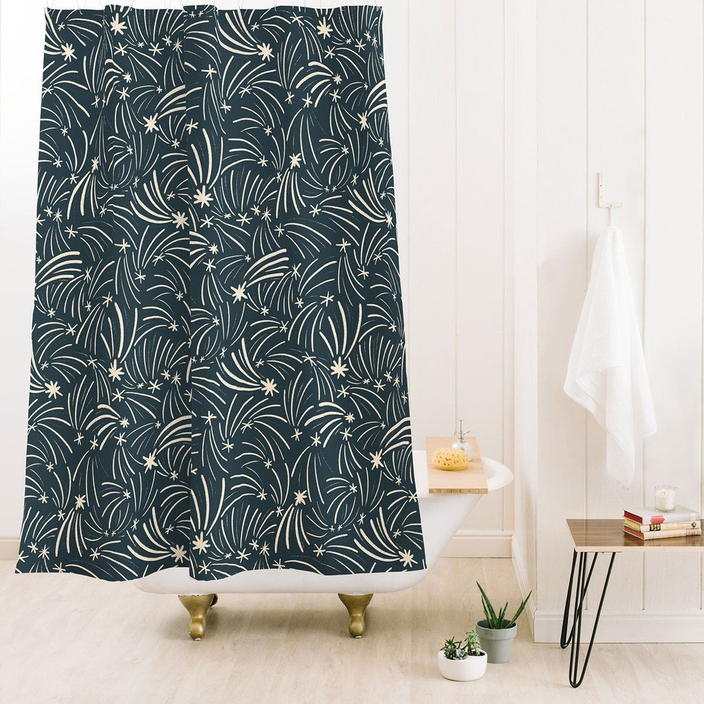 Little Om Pattern Shooting Stars blue Shower Curtain