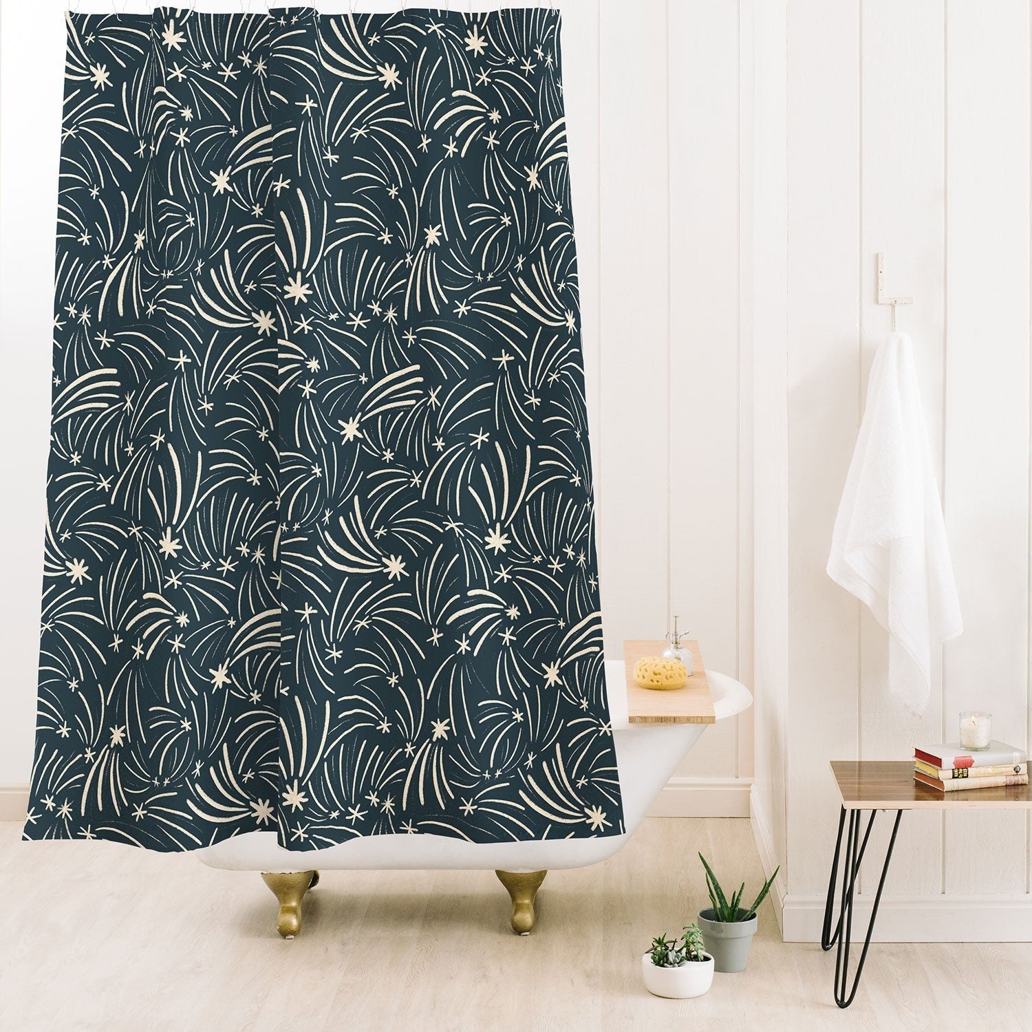 Little Om Pattern Shooting Stars blue Shower Curtain
