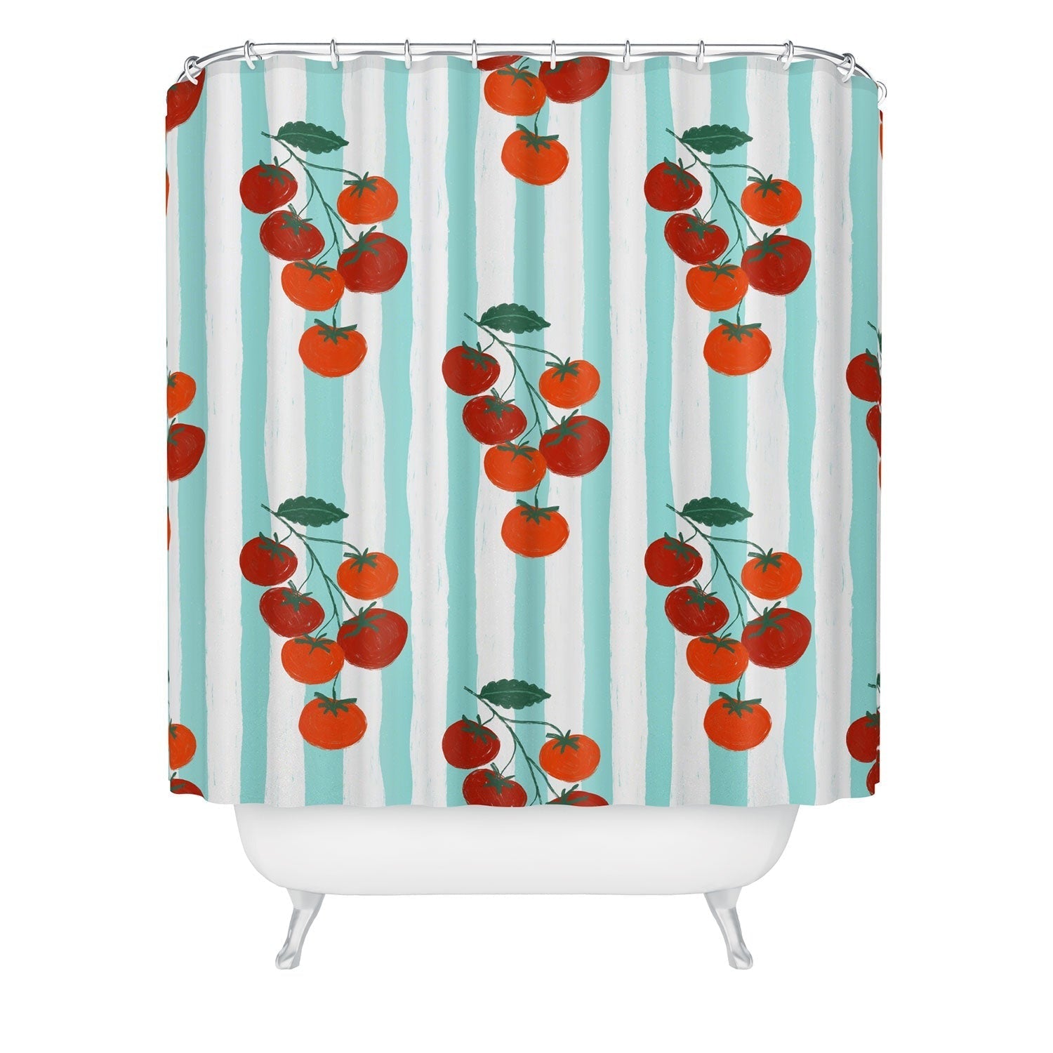 Design by Spark Zesty Tomatoes and Stripes Shower Curtain