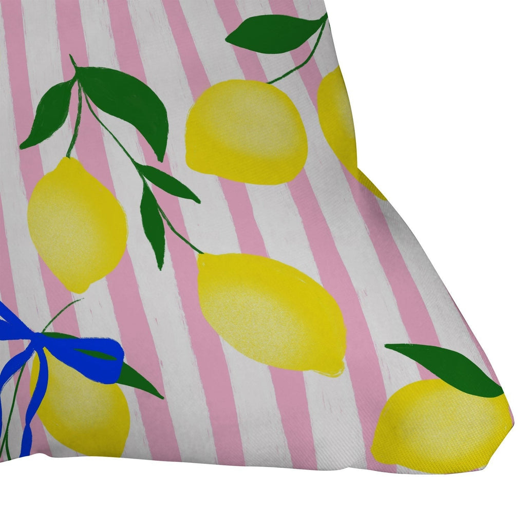 Design by Spark Zesty Lemons and Stripes Outdoor Throw Pillow