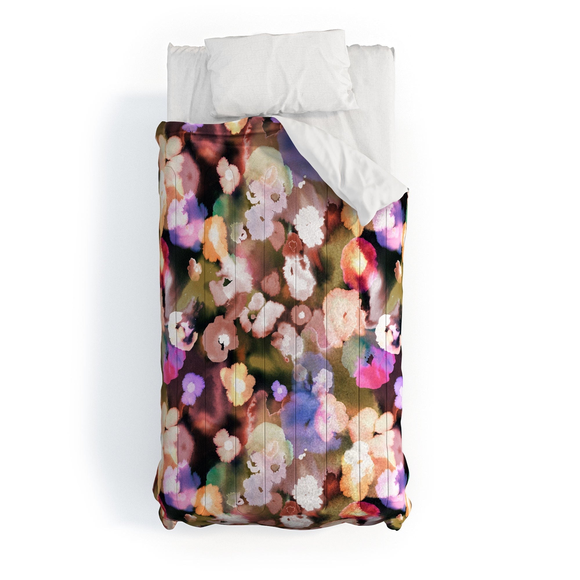 Ninola Design Botanic Retreat Ombre Abstract Watercolor Flowers Pink gold Comforter