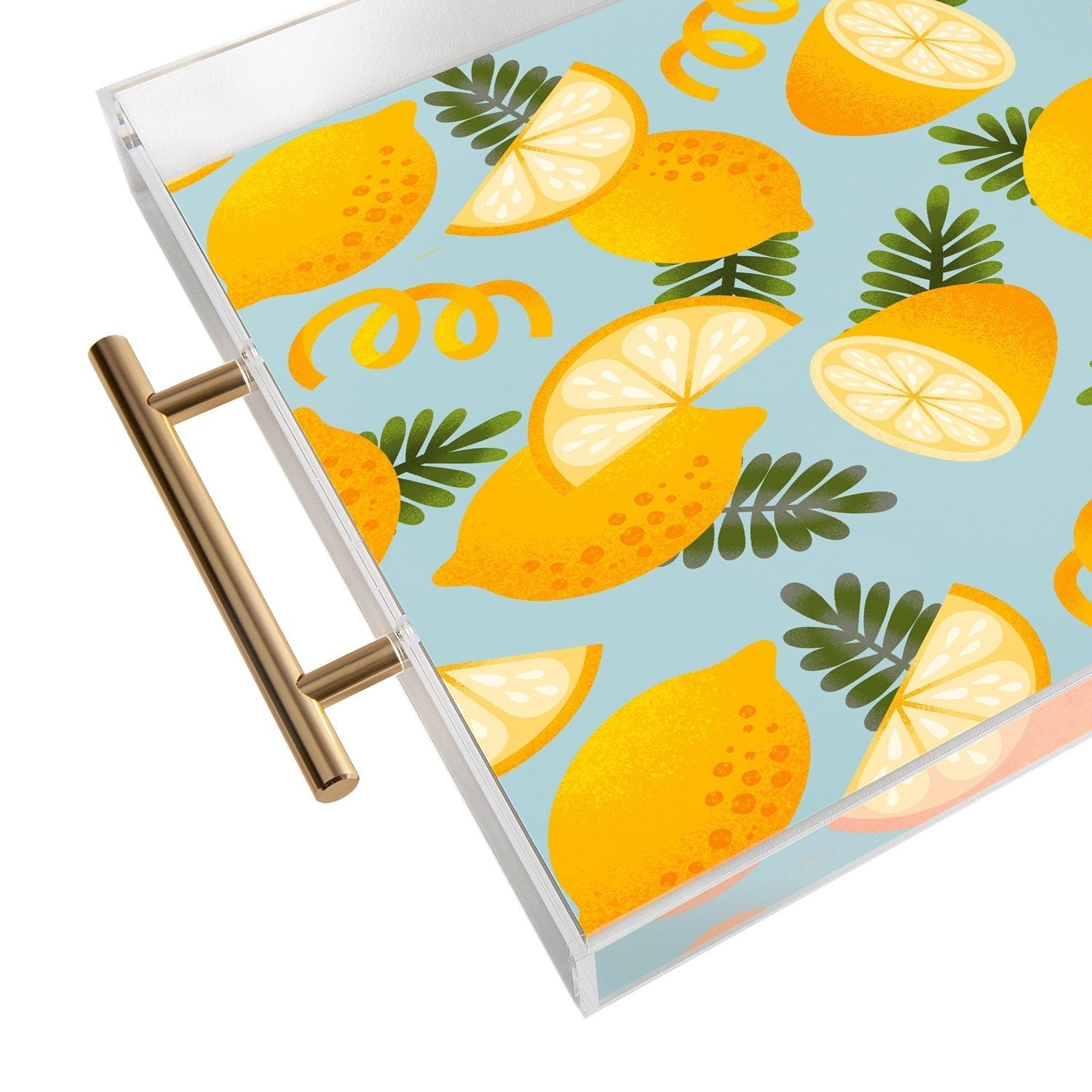 Jessica Molina Lemon Pattern on Sky Blue Acrylic Tray