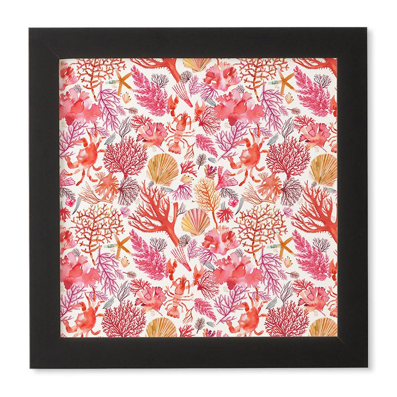 Ninola Design Botanic Retreat Coral Reef Crab Lobster Red Framed Wall Art