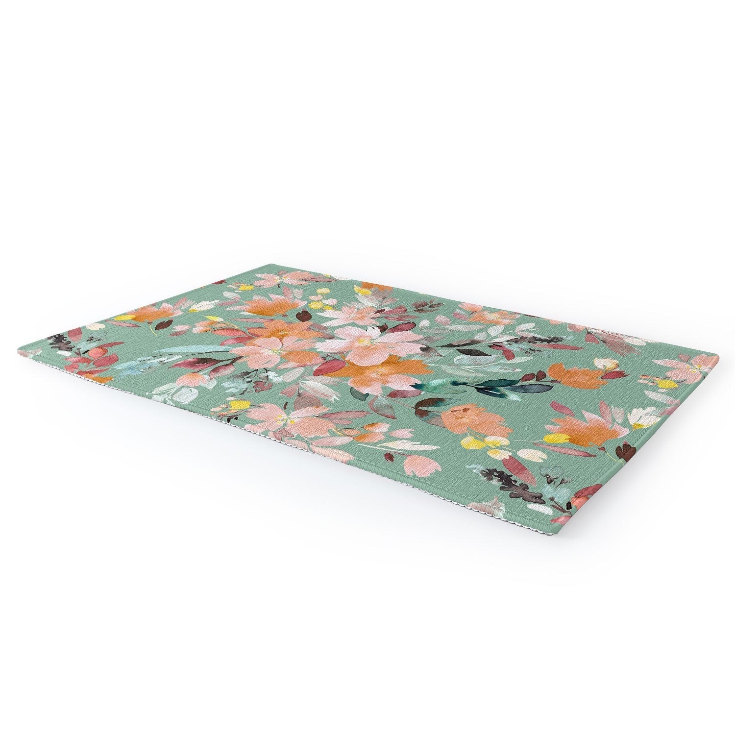 Ninola Design Botanic Retreat Floral Oleander Whimsical Teal Green Area Rug
