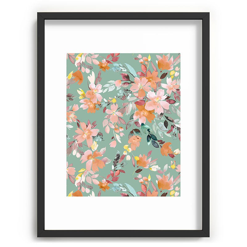 Ninola Design Botanic Retreat Floral Oleander Whimsical Teal Green Recessed Framing Rectangle