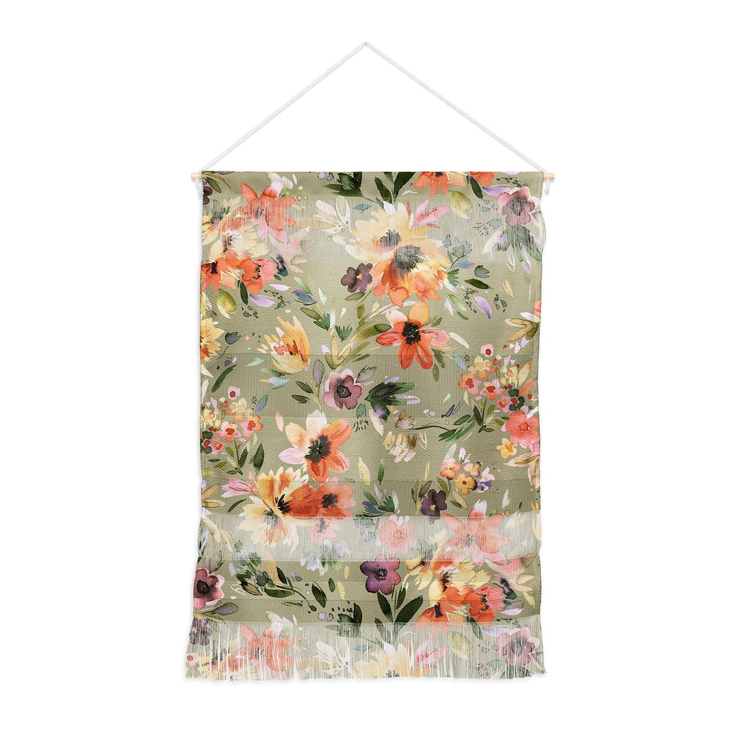 Ninola Design Botanic Retreat Painterly Tropical Flowers Sage Green Wall Hanging Portrait