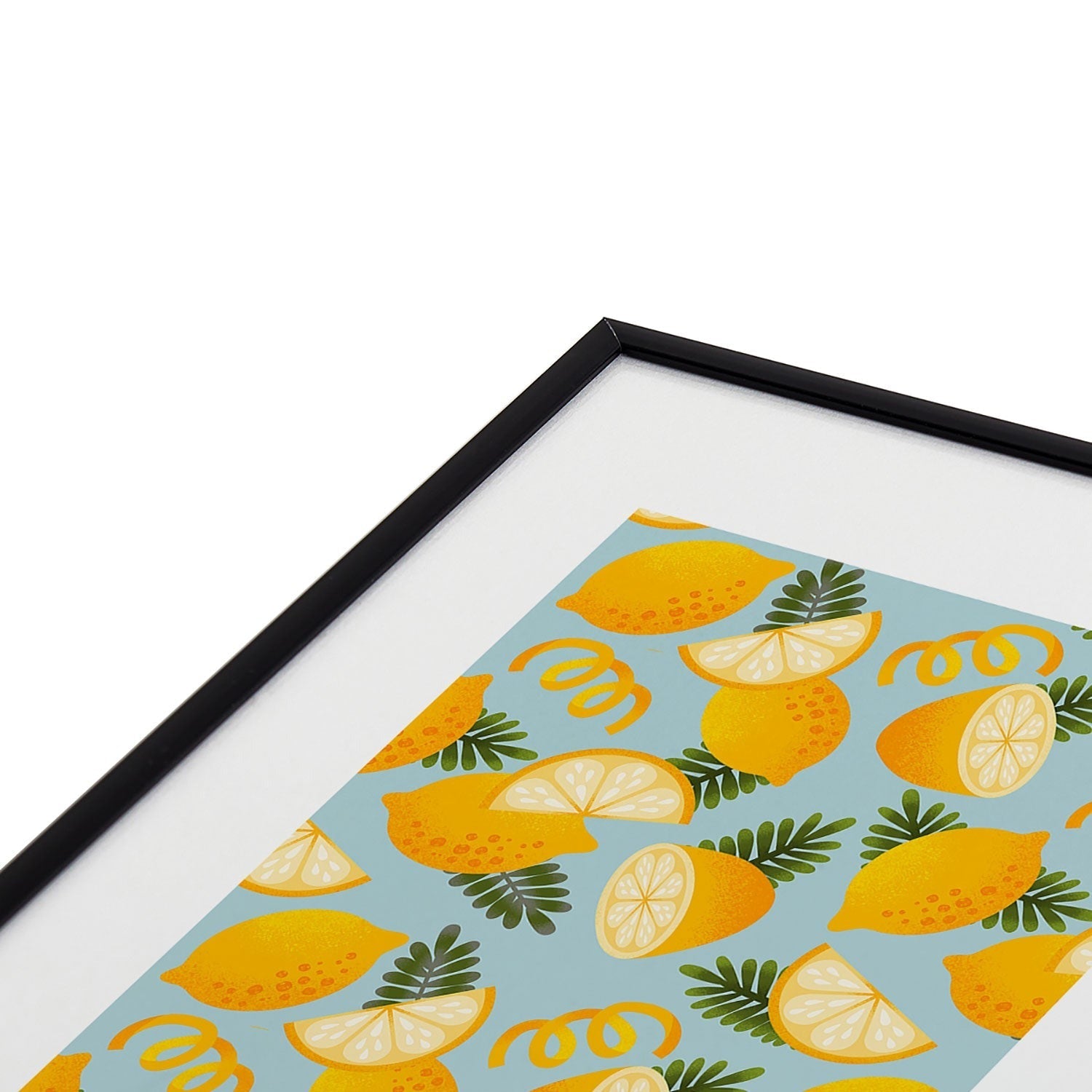 Jessica Molina Lemon Pattern on Sky Blue Metal Framed Art Print