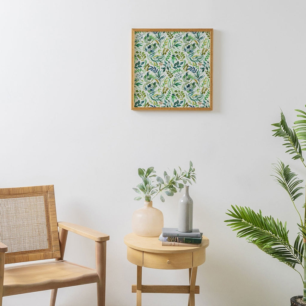 Ninola Design Botanic Retreat Loose Botanical Leaves Watercolor Green Framed Wall Art