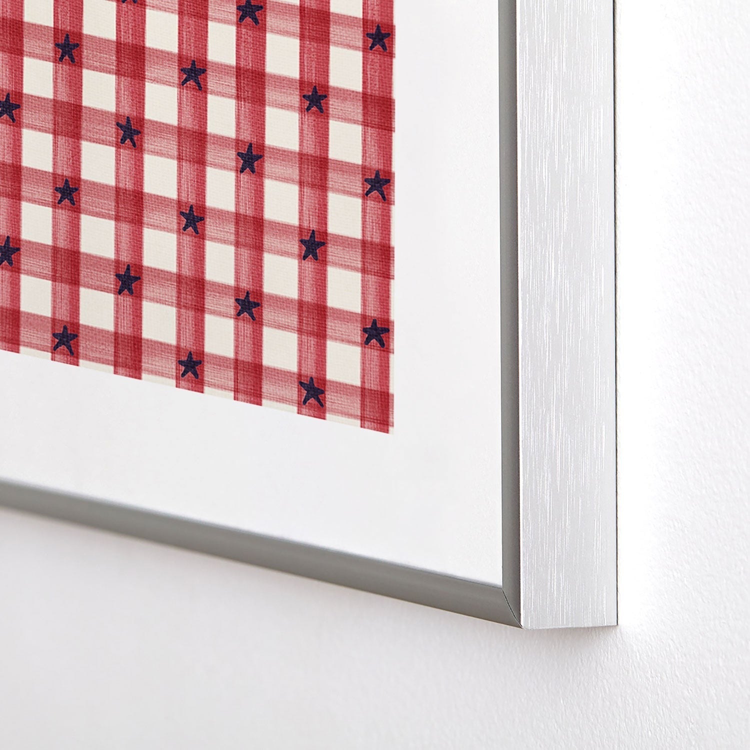 DENY Designs Red Gingham plus Stars Metal Framed Art Print