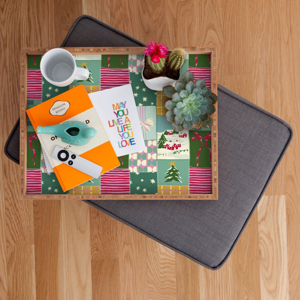 LouBruzzoni Cozy Christmas Patchwork Rectangular Tray