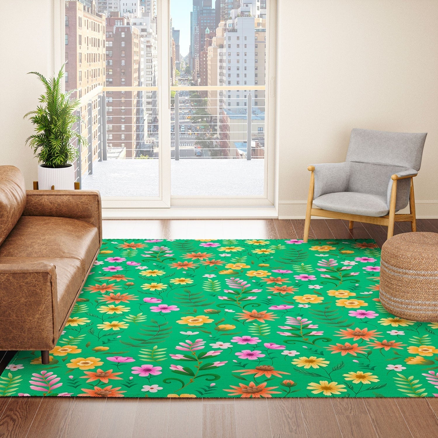 Pimlada Phuapradit Ditsy Spring Floral Green Area Rug
