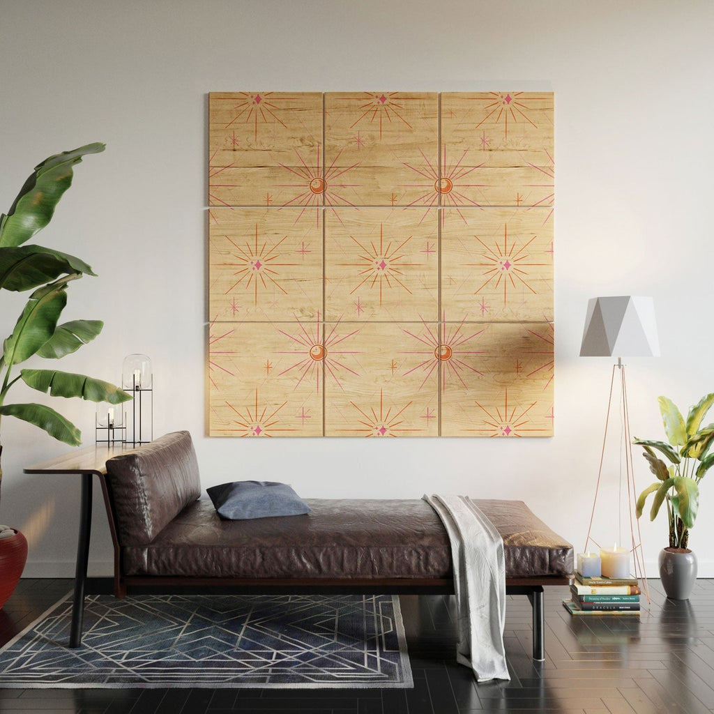 Little Om Pattern Little Moon cream Wood Wall Mural