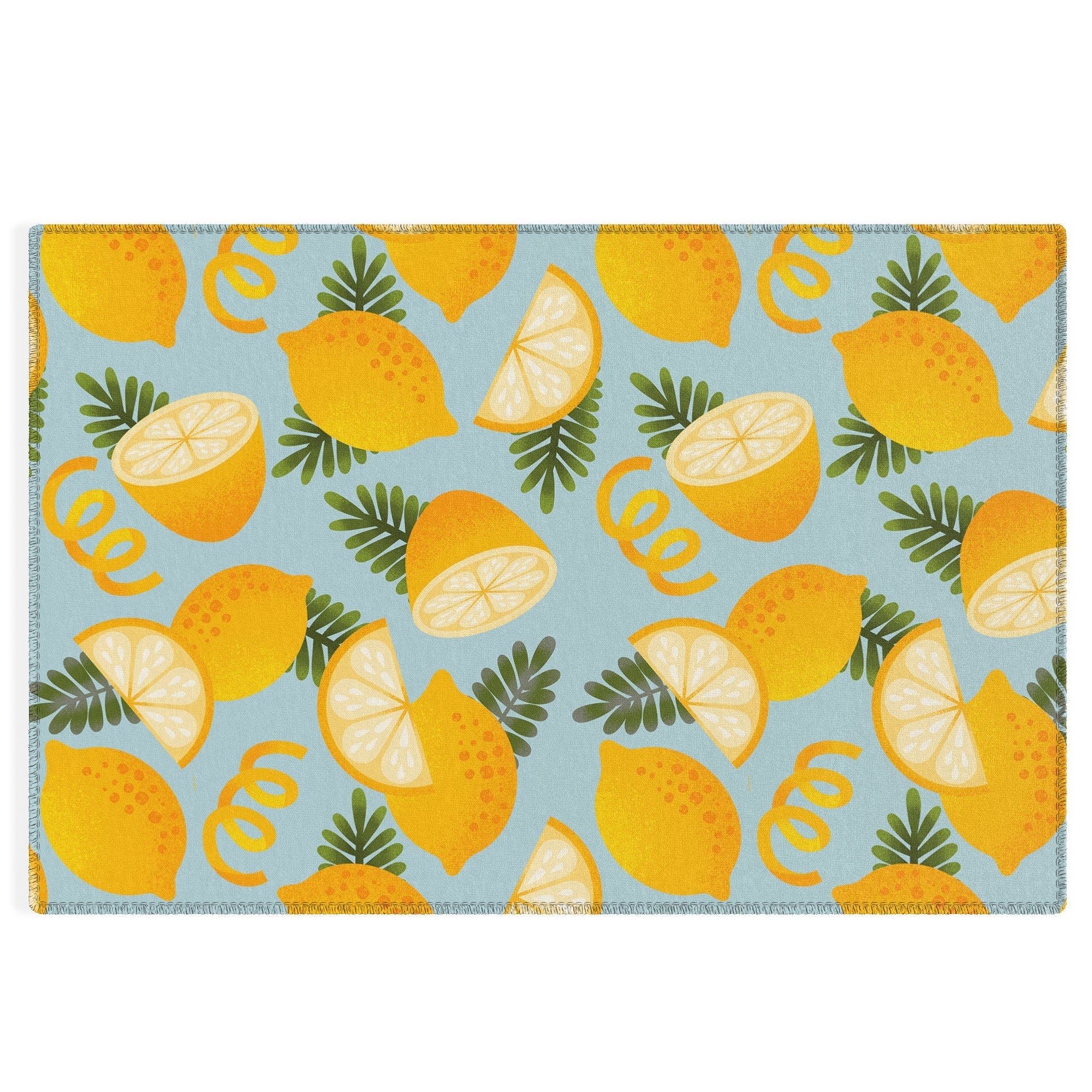 Jessica Molina Lemon Pattern on Sky Blue Outdoor Rug