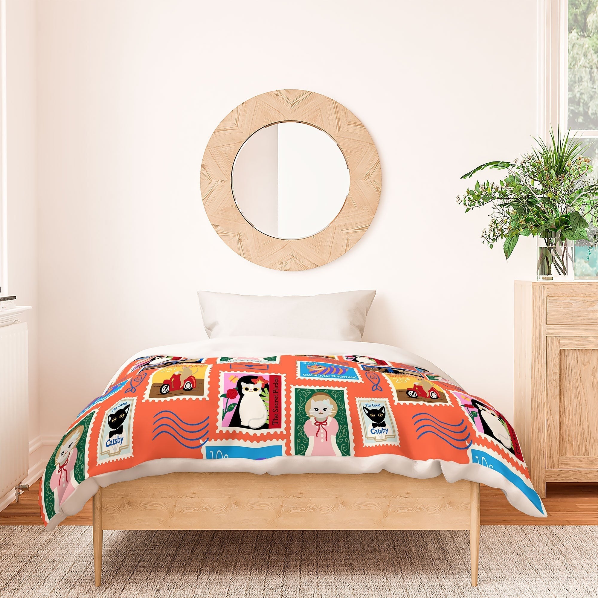 Design by Spark Classic Book Cat Stamps Duvet Cover