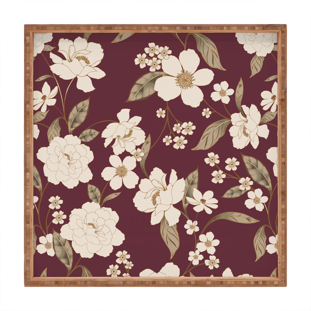 Gabriela Fuente Burgundy Floral Roberta Square Tray